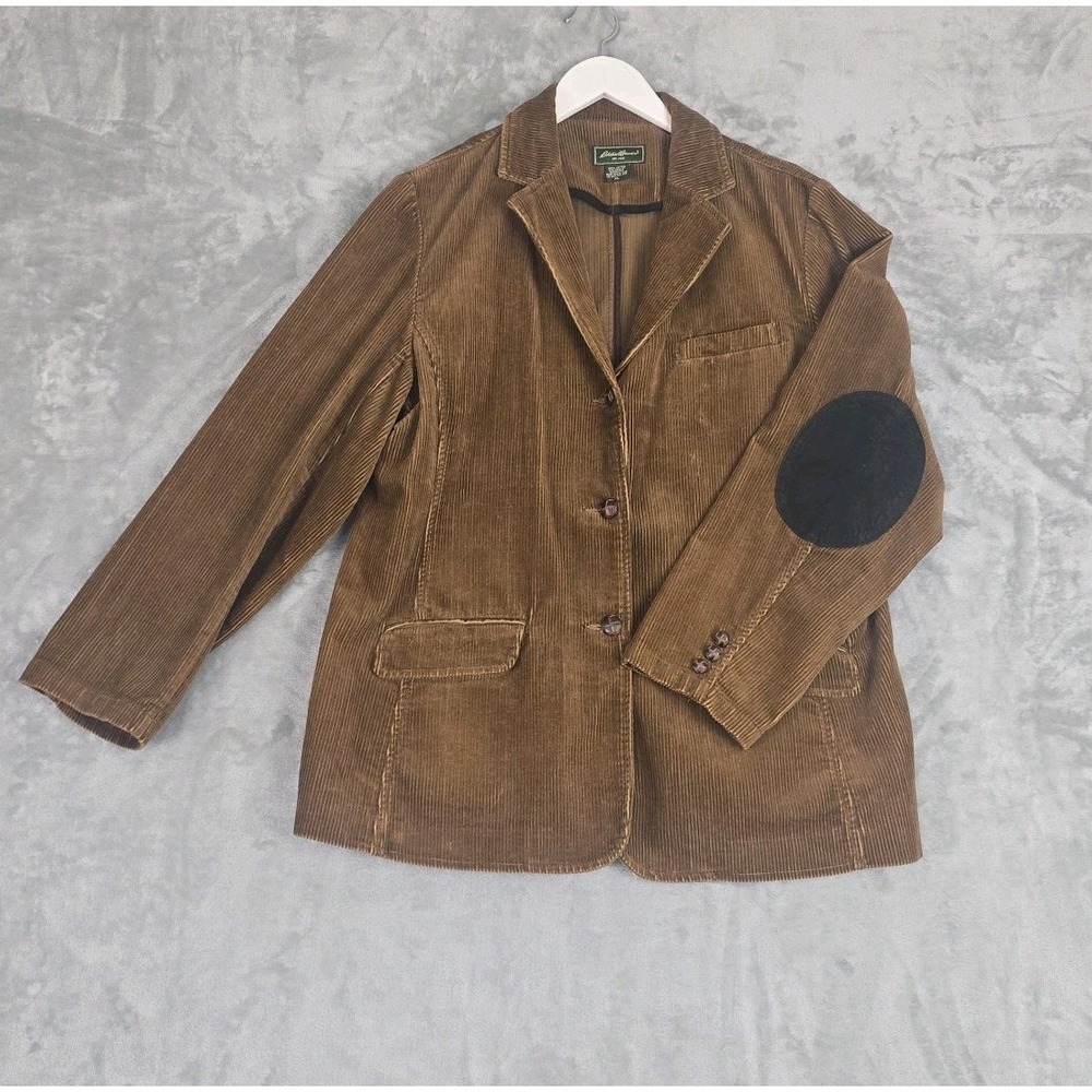 Eddie Bauer Mens‎ VTG Brown Corduroy XL Blazer Elbow Patches Old Money Academia